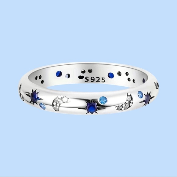 NEW Celestial 925 Sterling Silver Ring Moons Stars Zircon Sizes 6 7 9 - Picture 1 of 2